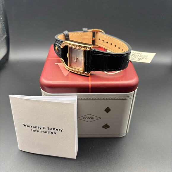 Fossil Harwell ES5263 Women’s 28mm Rose-Gold Case, Black Leather, Quartz NIBWT - Picture 6 of 17